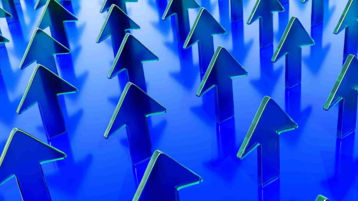 Blue-colored arrows with a three dimensional appearance indicating an upward direction